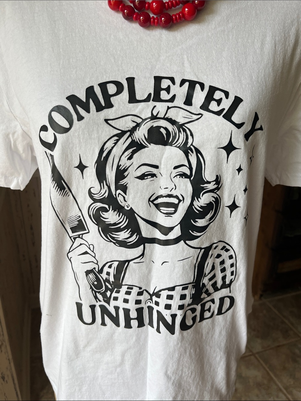 Completely Unhinged Graphic FunTee - White Gypsy Boho sz L